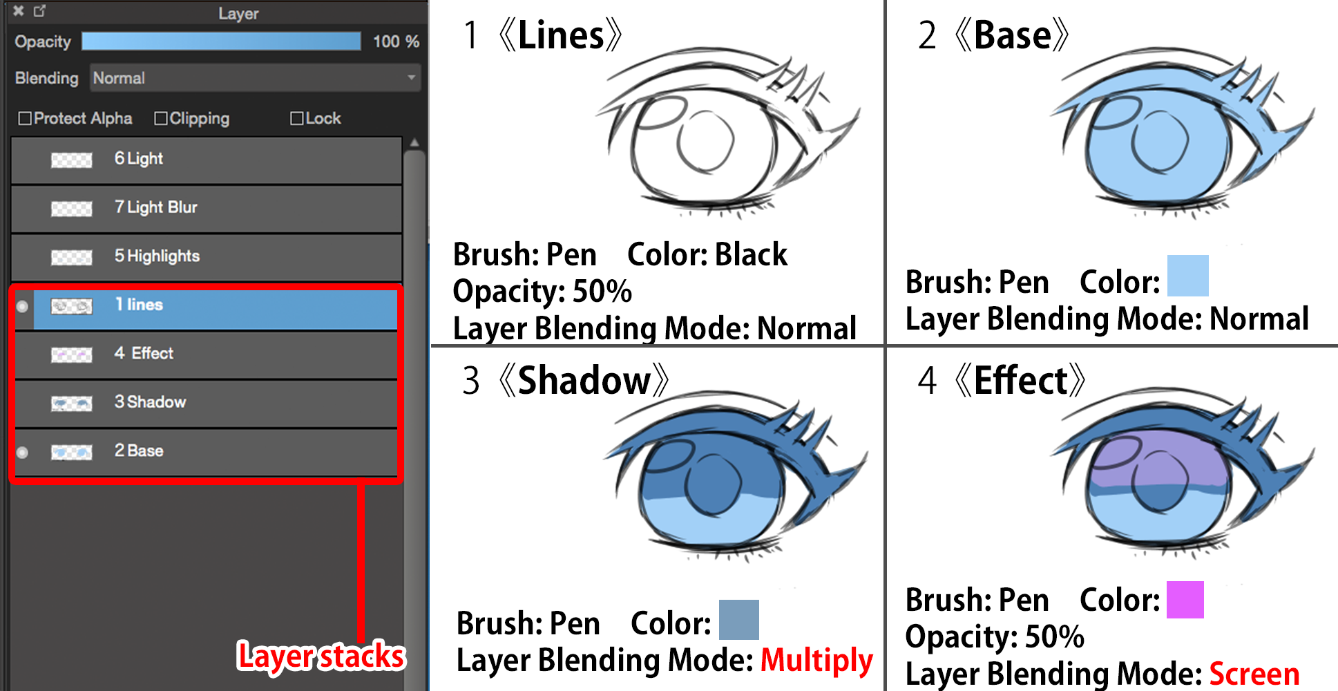 A simple guide for making eyes ～6 steps to draw translucent eyes～   MediBang Paint - the free digital painting and manga creation software