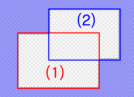 Ao adicionar a área de seleção de (2) enquanto pressiona Shift para a área de seleção de (1)