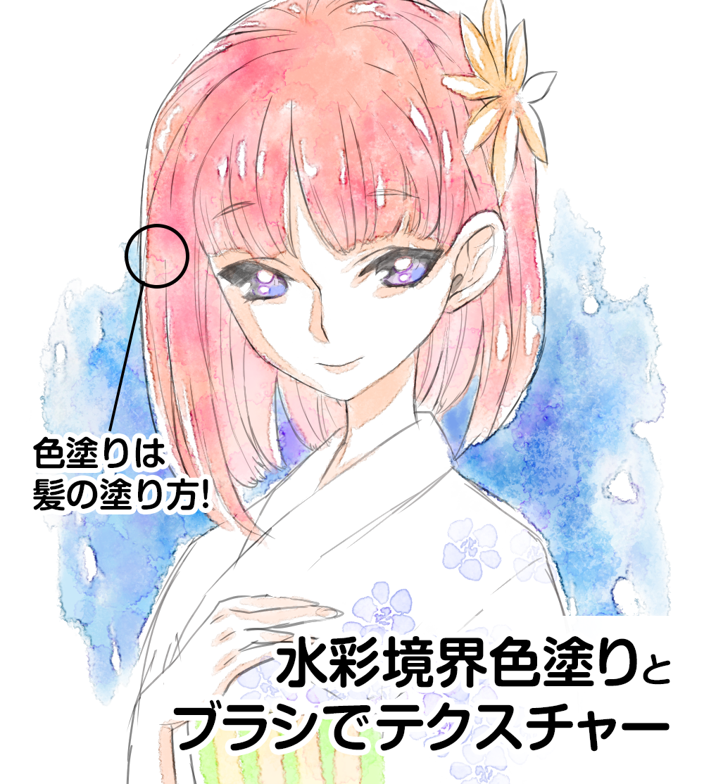 水彩境界とブラシで簡単テクスチャーメイキング メディバンペイント Medibang Paint