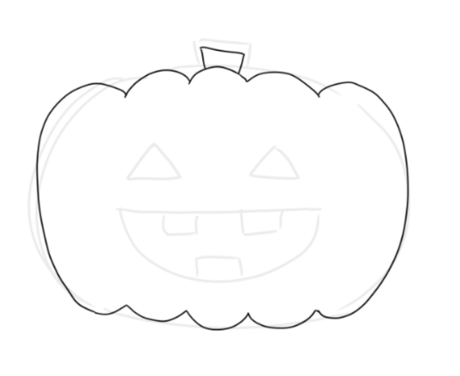 Proceso de lineart de una calabaza de noche de brujas