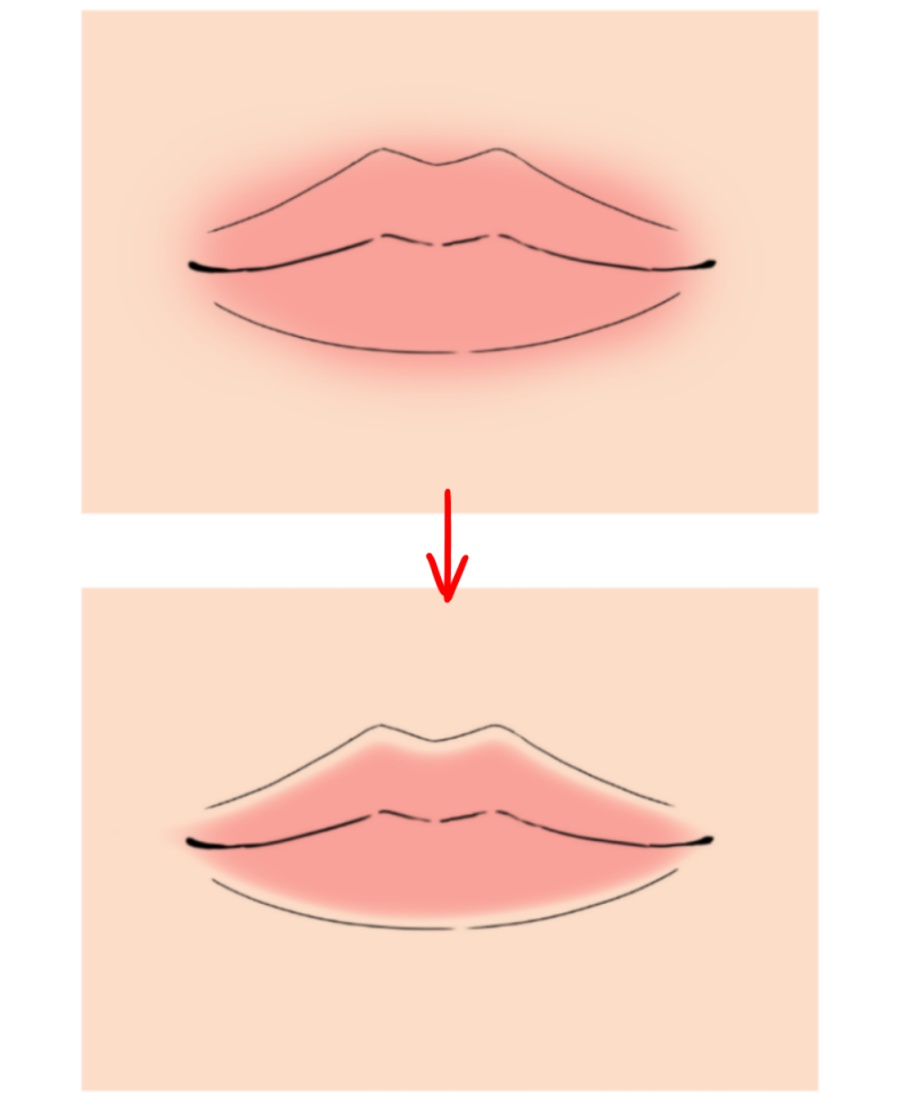 Borrando el contorno de los labios con ayuda del pincel aerógrafo de MediBang Paint y el color transparente