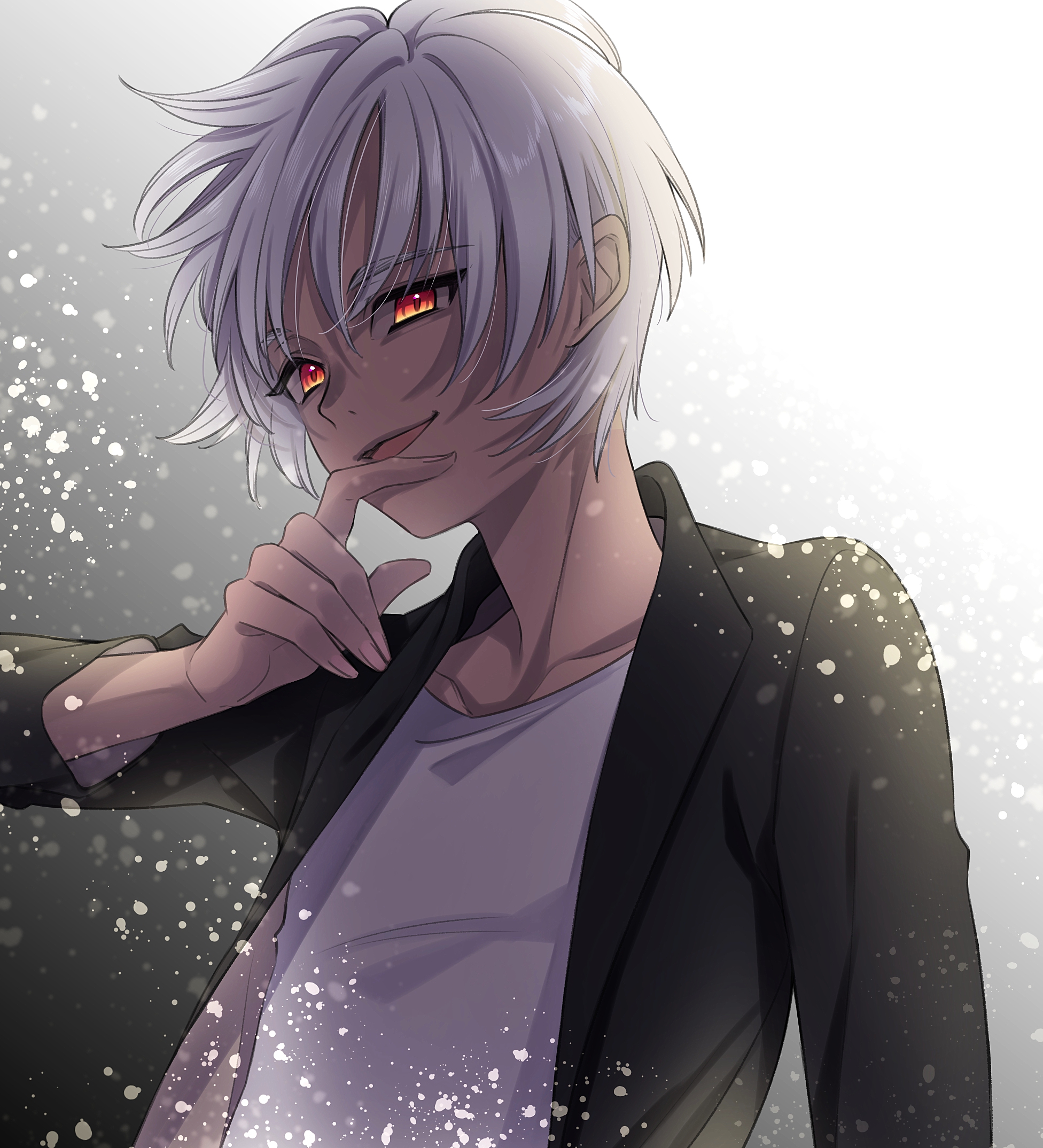 anime guy with white hair and red eyes