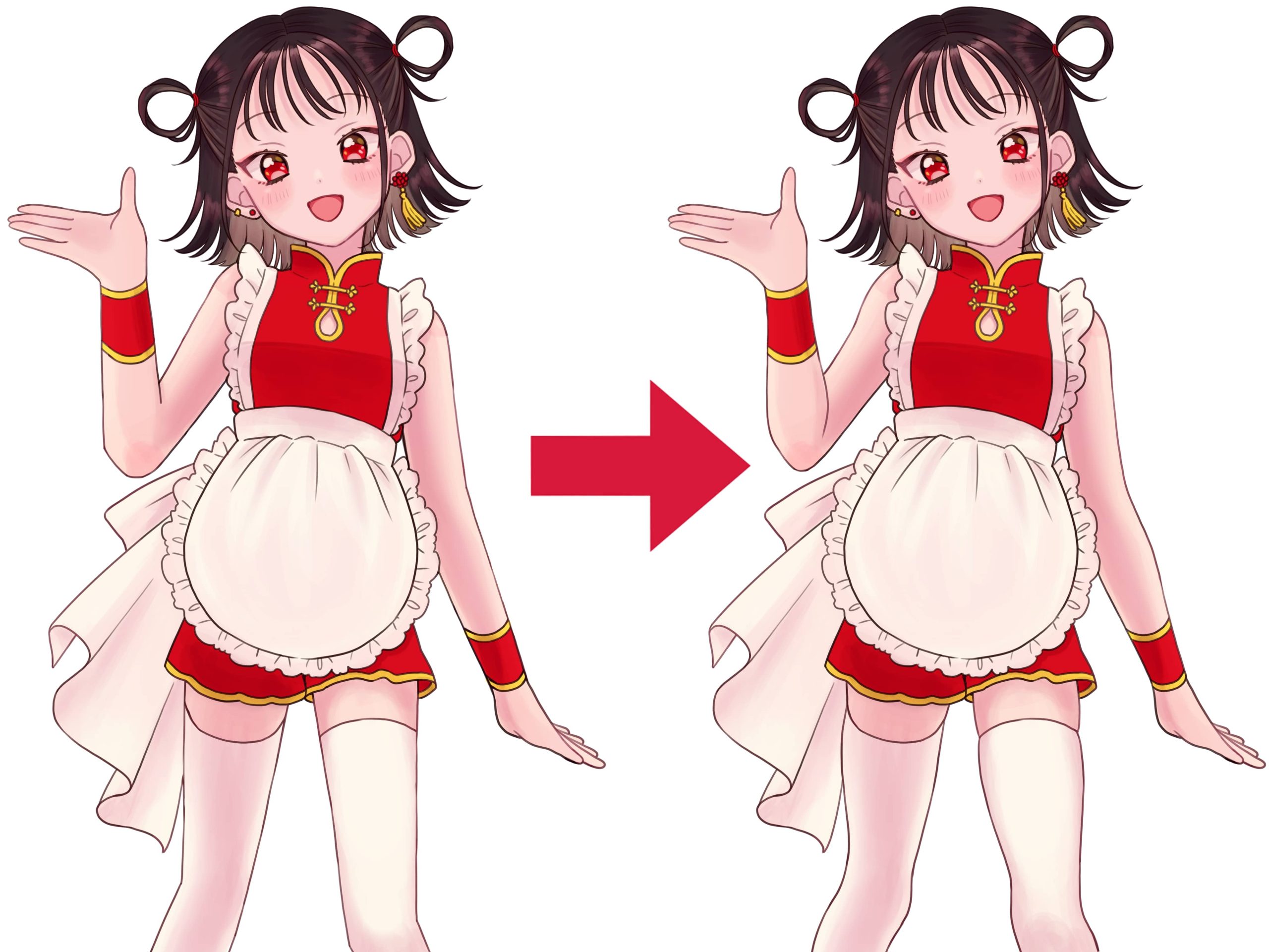 Antes y después de utilizar los consejos del tutorial: 【Para principiantes】Cómo dibujar el cuerpo de una chica de manera realista y atractiva en Medibang Paint