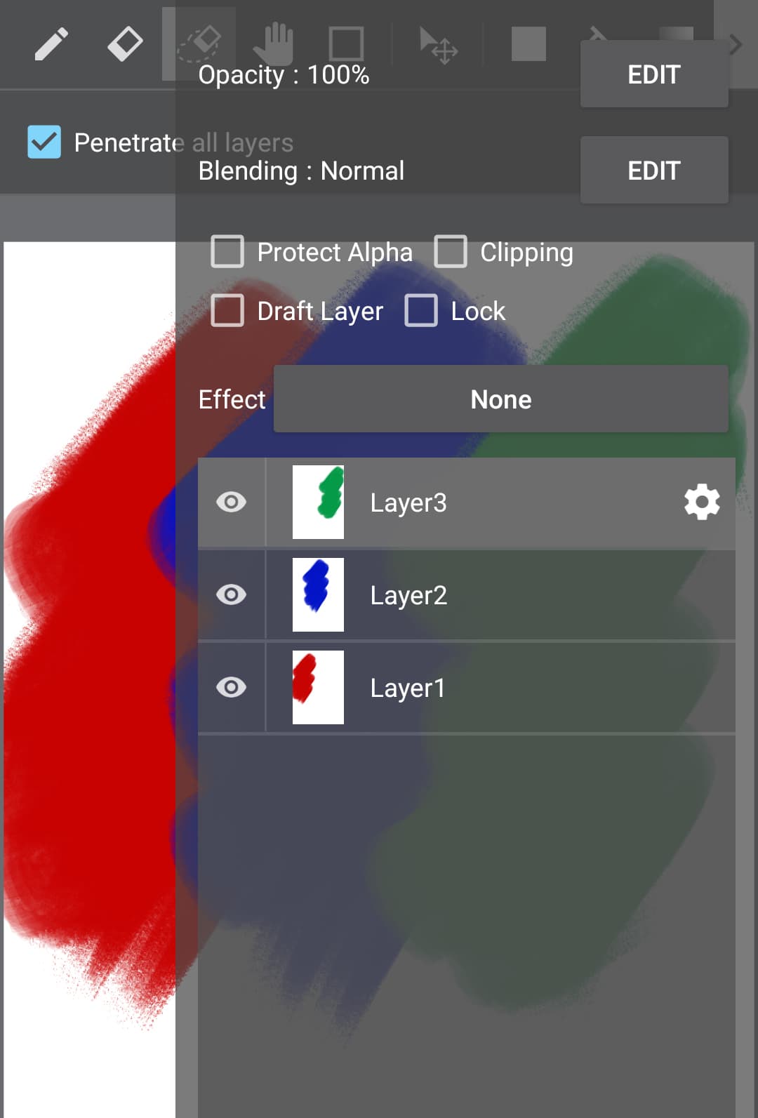 [android] How to Use the Eraser(Lasso) Tool - Penetrate all layers