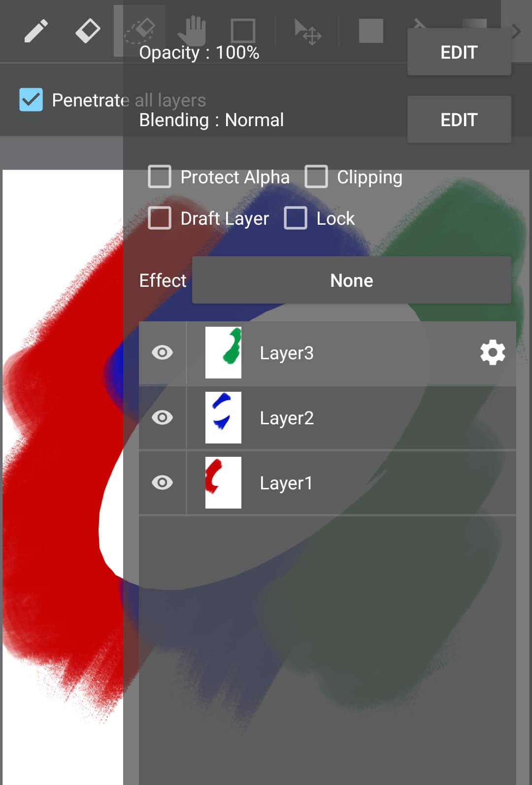 [android] How to Use the Eraser(Lasso) Tool - Penetrate all layers