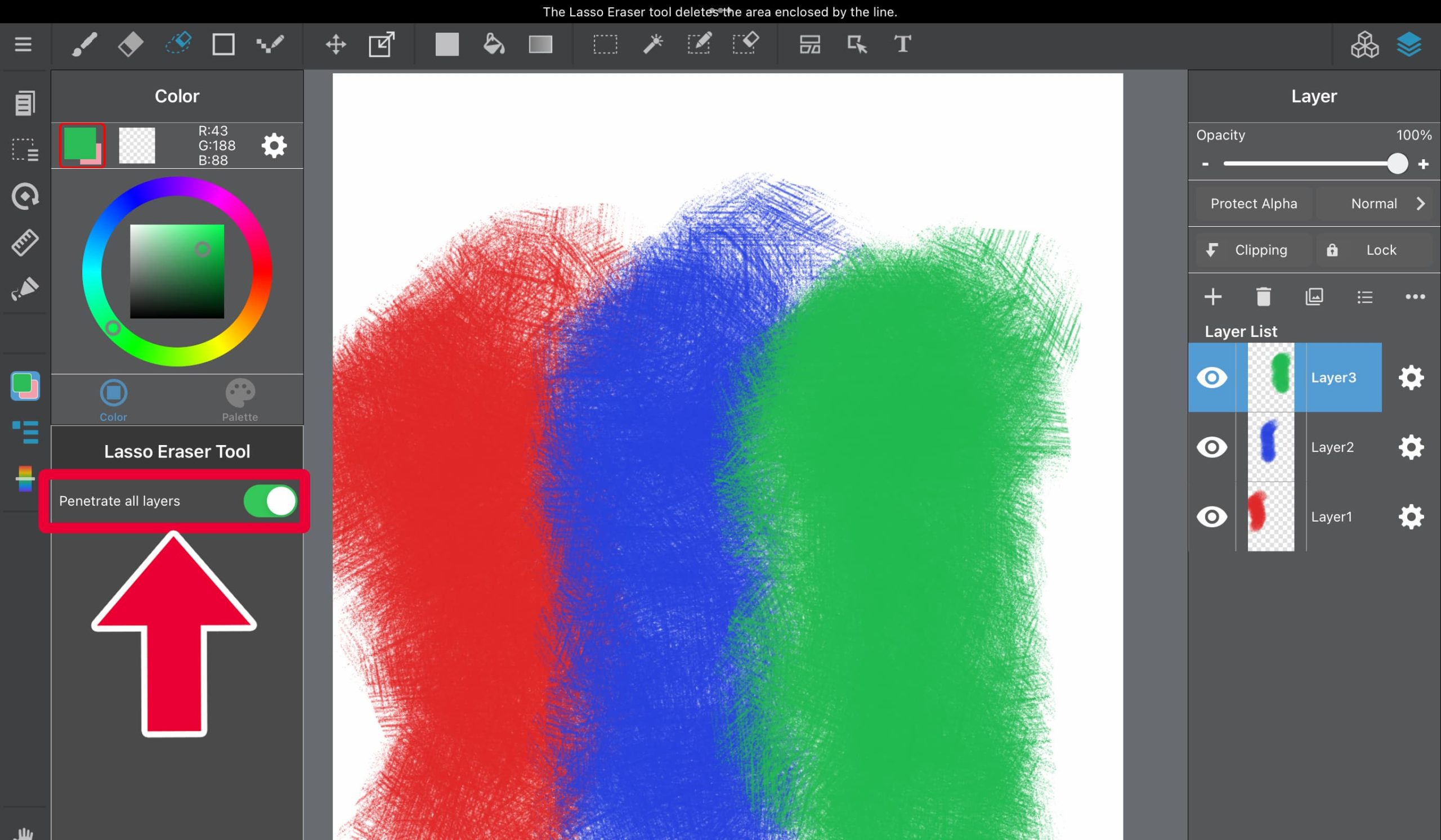 [iPad] How to Use the Eraser(Lasso) Tool - Penetrate all layers