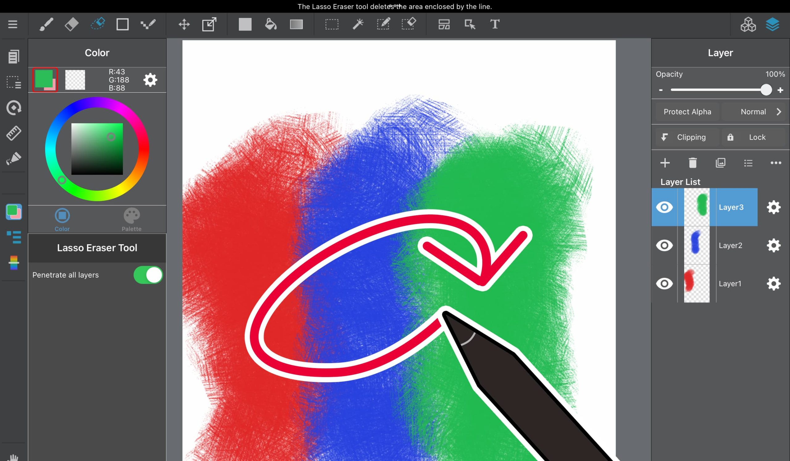 [iPad] How to Use the Eraser(Lasso) Tool - Penetrate all layers